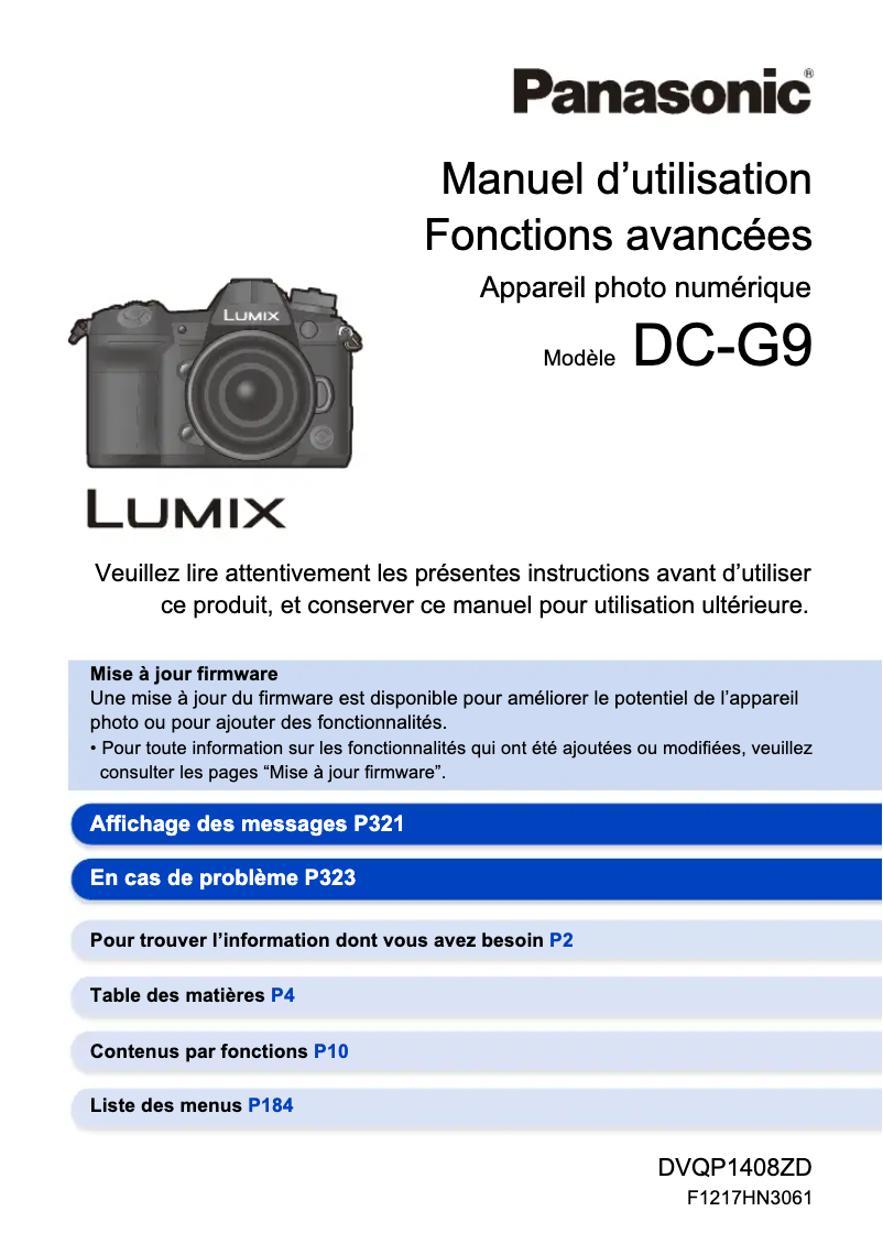 Page 1 de la notice Manuel utilisateur Panasonic Lumix DC-G9