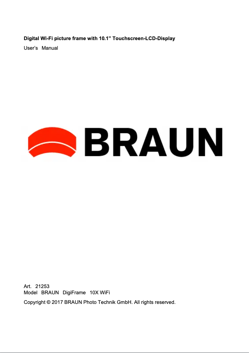 Página 1 del manual Manual de usuario Braun DigiFrame 10X WiFi