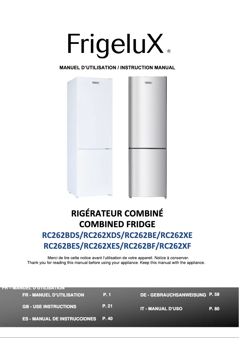 Image de la première page du manuel de l'appareil RC262BE