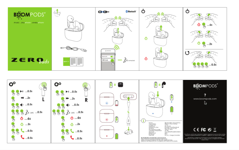 Page 1 de la notice Manuel utilisateur Boompods Zero Buds