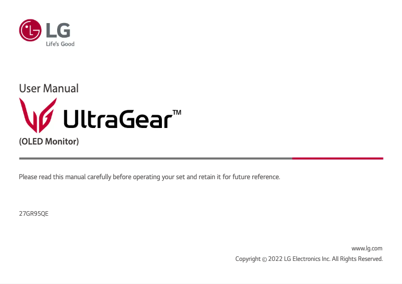 Image de la première page du manuel de l'appareil 27GR95QE