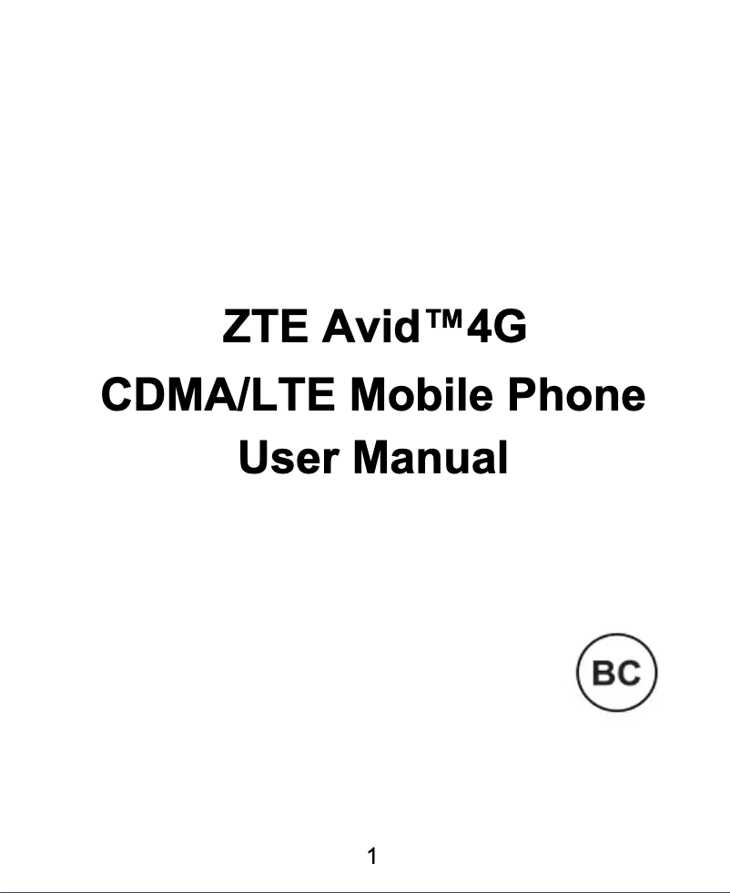 Page n°1 - Manuel utilisateur ZTE Avid