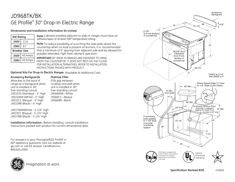Page n°1 - Fiche technique GE Profile JD968BKBB
