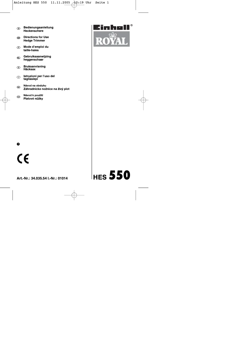 Page 1 de la notice Manuel utilisateur Einhell Royal HES 550