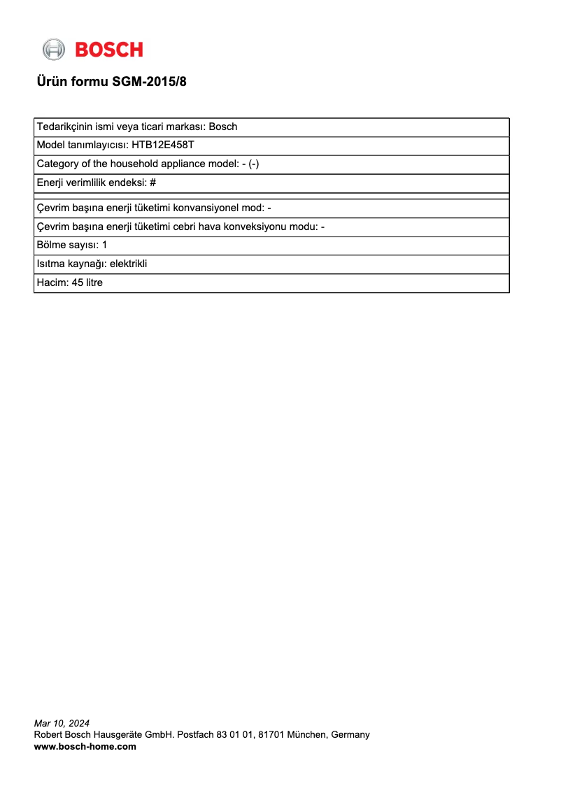 Page n°1 - Fiche technique Bosch HTB12E458T