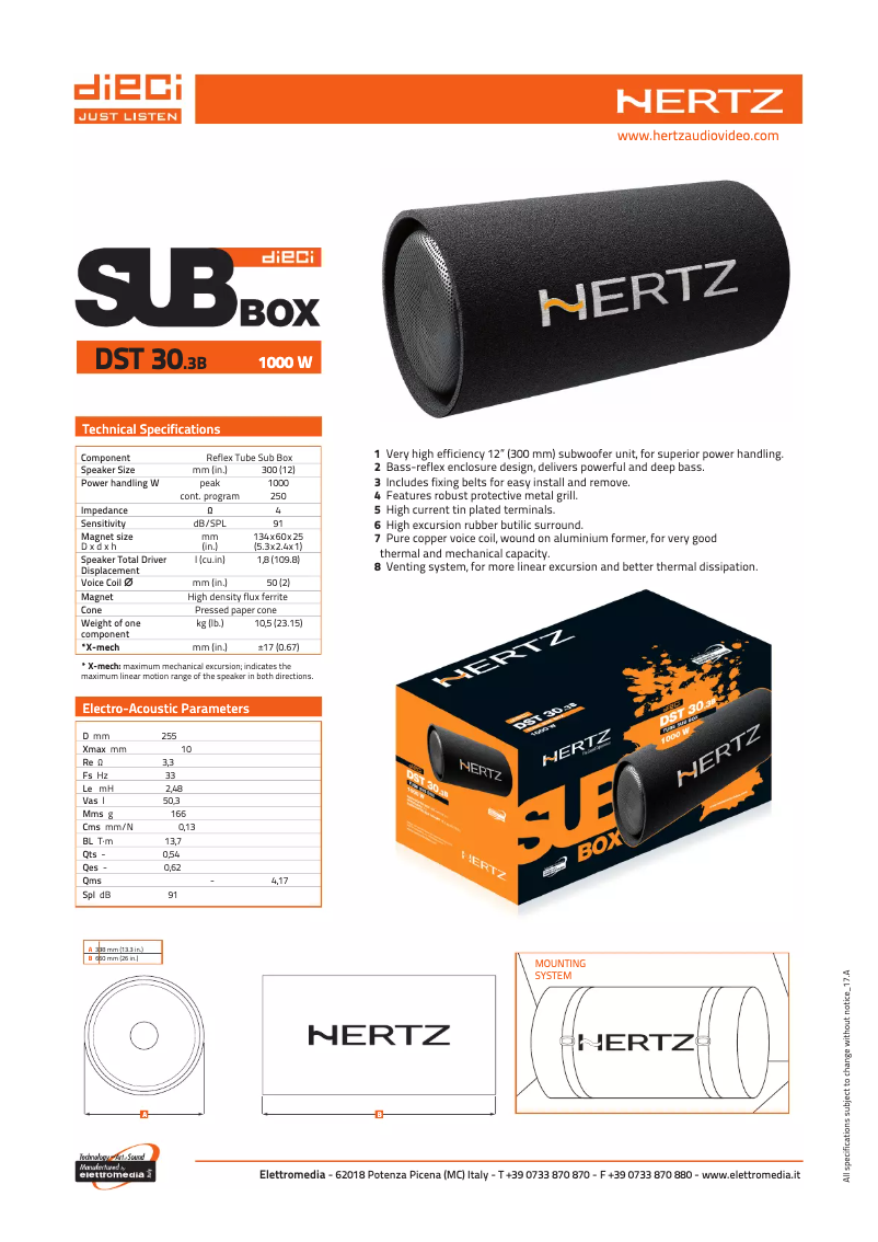 Page 1 de la notice Fiche technique Hertz DST 30.3B