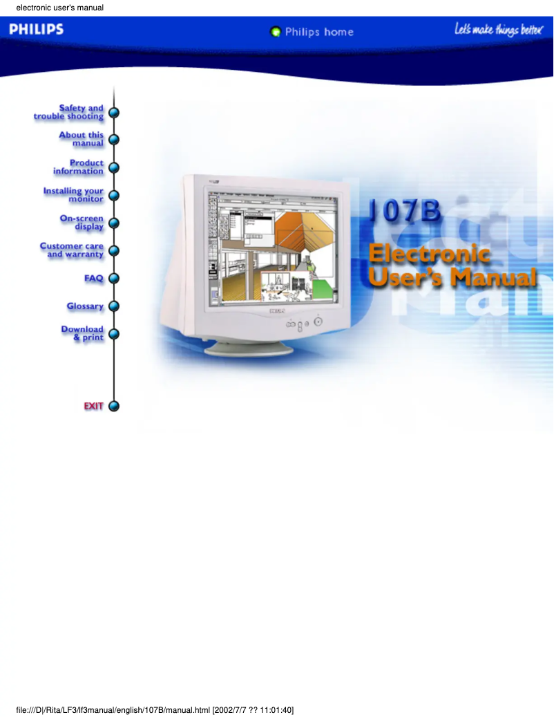 Page 1 de la notice Manuel utilisateur Philips 107B4