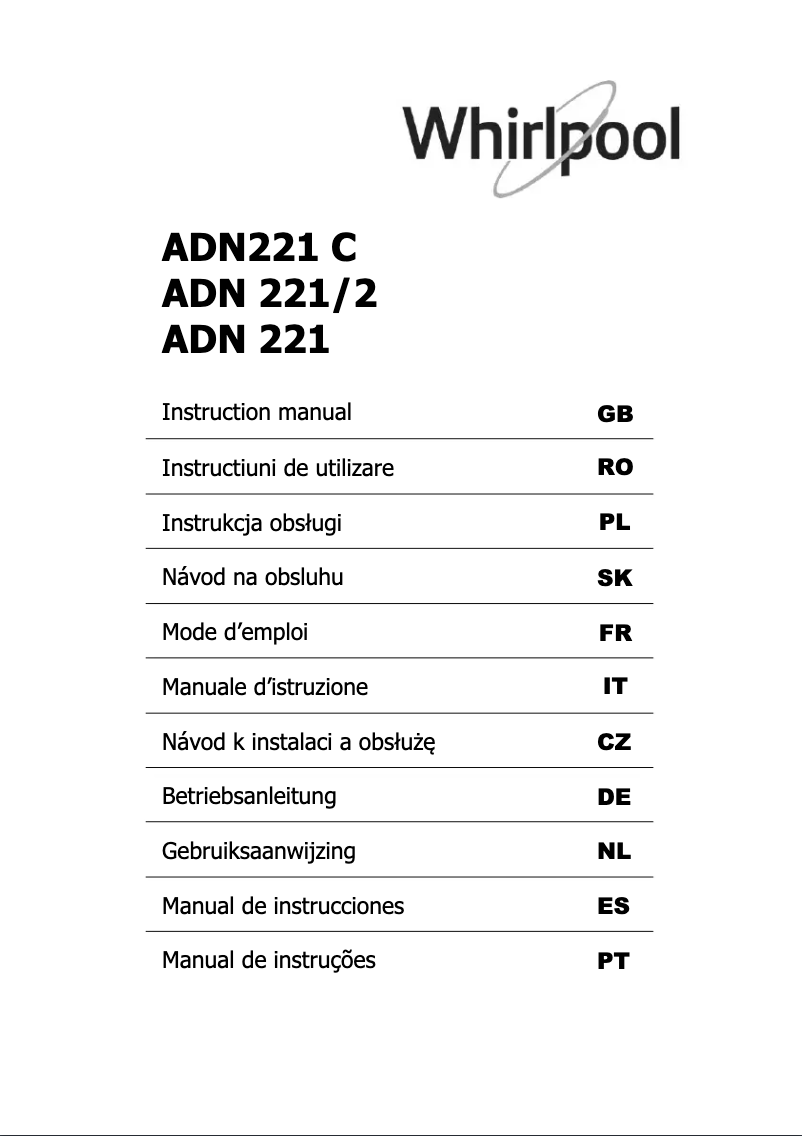 Page n°1 - Manuel utilisateur Whirlpool ADN 221/2
