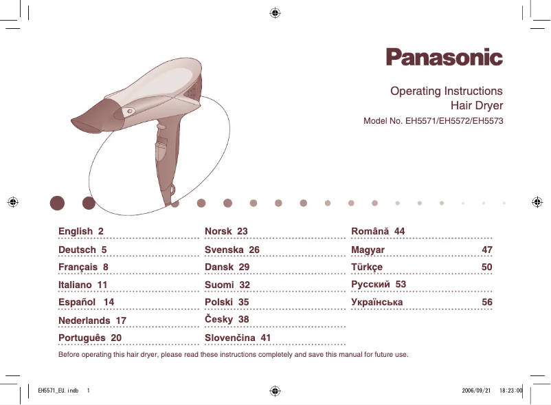 Page 1 de la notice Manuel utilisateur Panasonic EH-5573