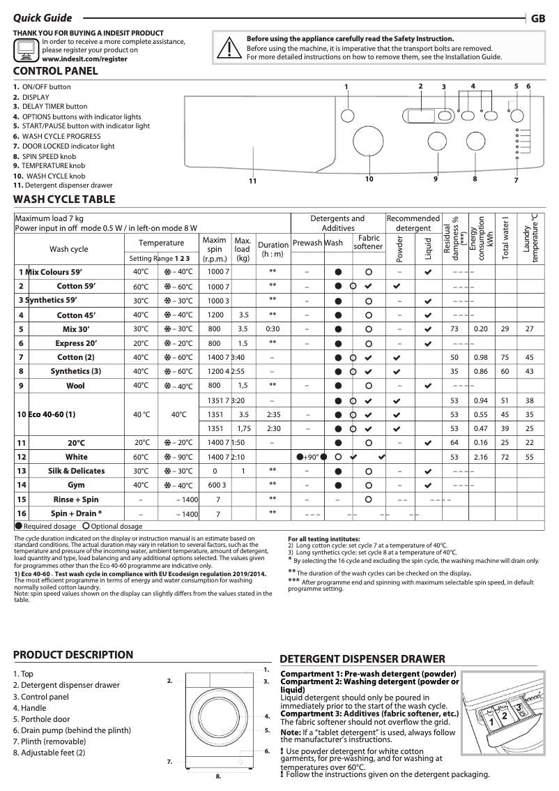 Página 1 del manual Manual de usuario Indesit EWD 71453 W UK N
