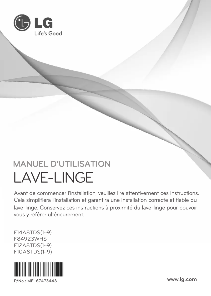 Page 1 de la notice Manuel utilisateur LG F84923WHS