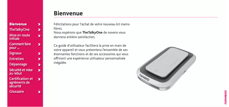 Page n°1 - Manuel utilisateur Novero The Talky One