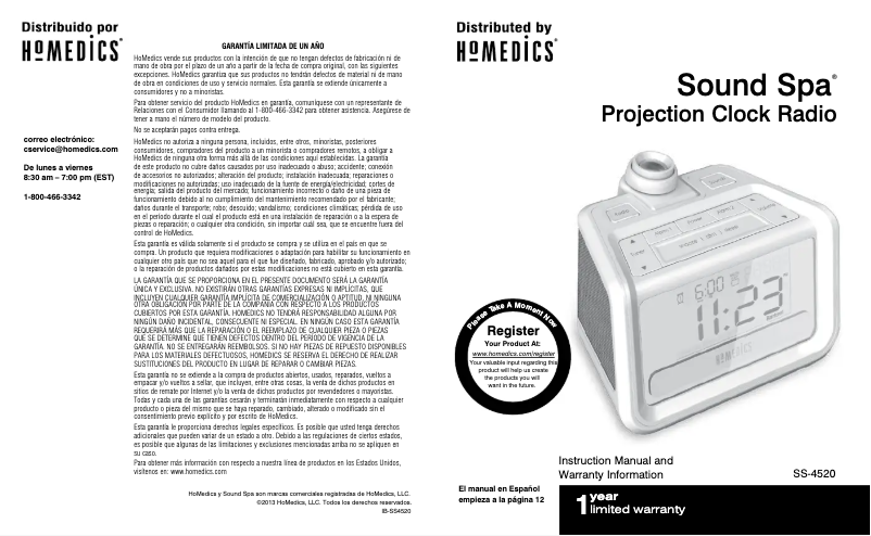 Page 1 de la notice Manuel utilisateur Homedics Sound Spa SS-4520