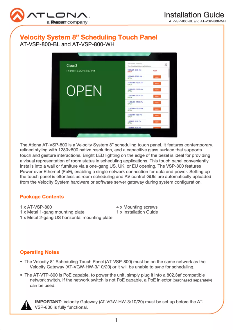 Page n°1 - Mode d'emploi Atlona AT-VSP-800