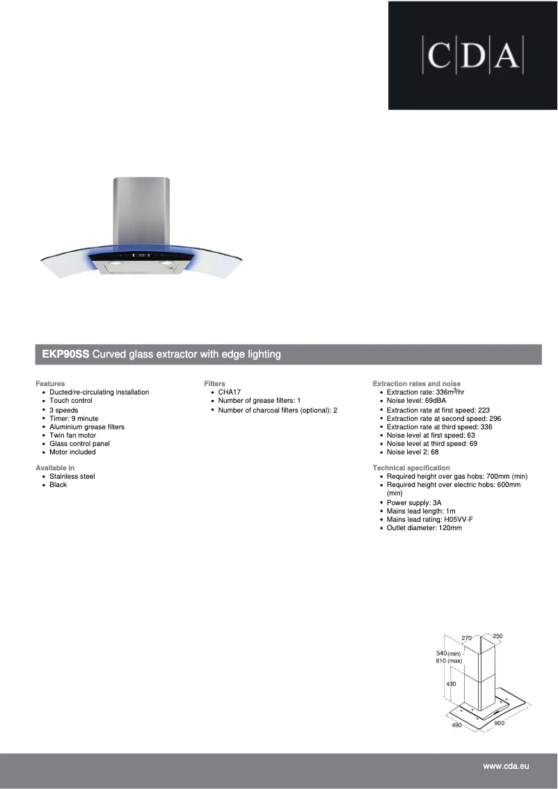 Page n°1 - Fiche technique CDA EKP90SS