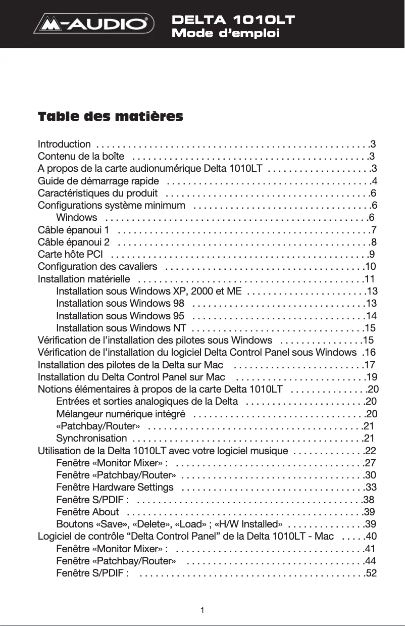 Page n°1 - Manuel utilisateur M-Audio Delta 1010LT
