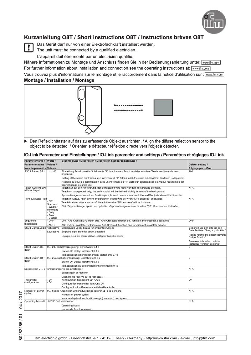 Page n°1 - Manuel utilisateur IFM O8T202