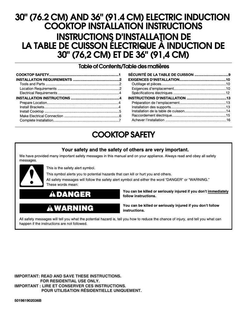 Page n°1 - Guide d'installation JennAir JIC4430XS
