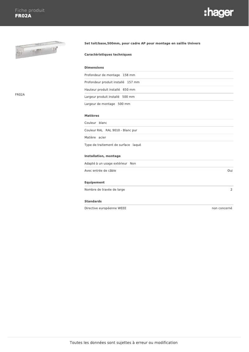 Page n°1 - Manuel utilisateur Hager FR02A