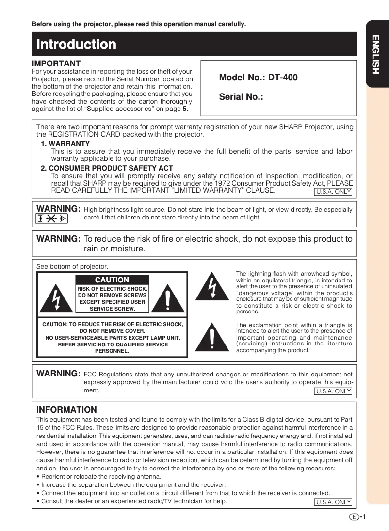 Image de la première page du manuel de l'appareil DT-400
