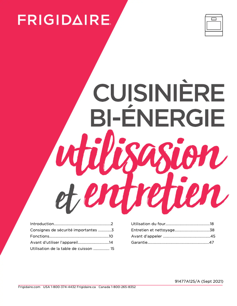 Page n°1 - Manuel utilisateur Frigidaire PCFD3670AF