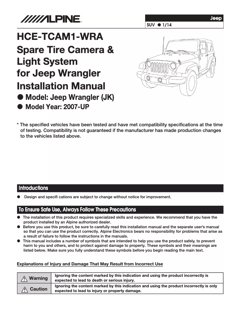 Page n°1 - Manuel utilisateur Alpine HCE-TCAM1-WRA