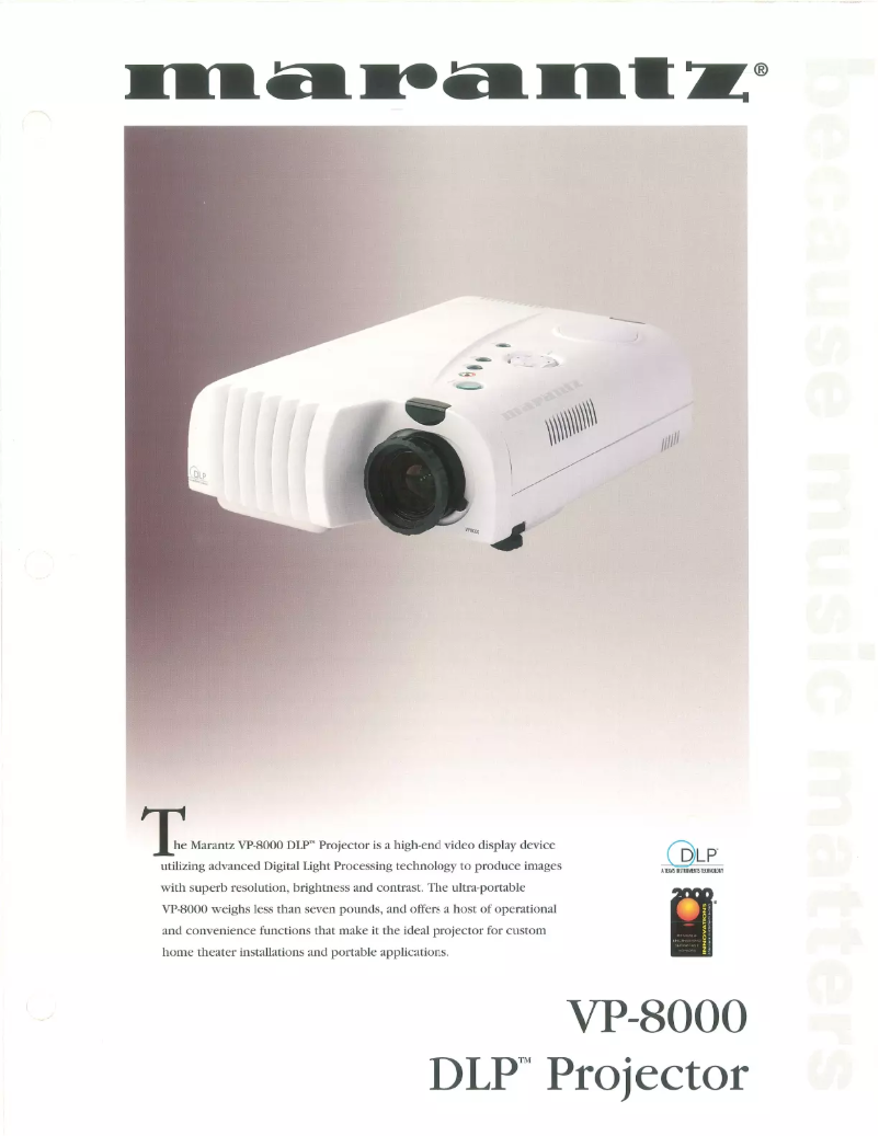 Page 1 de la notice Fiche technique Marantz VP8000