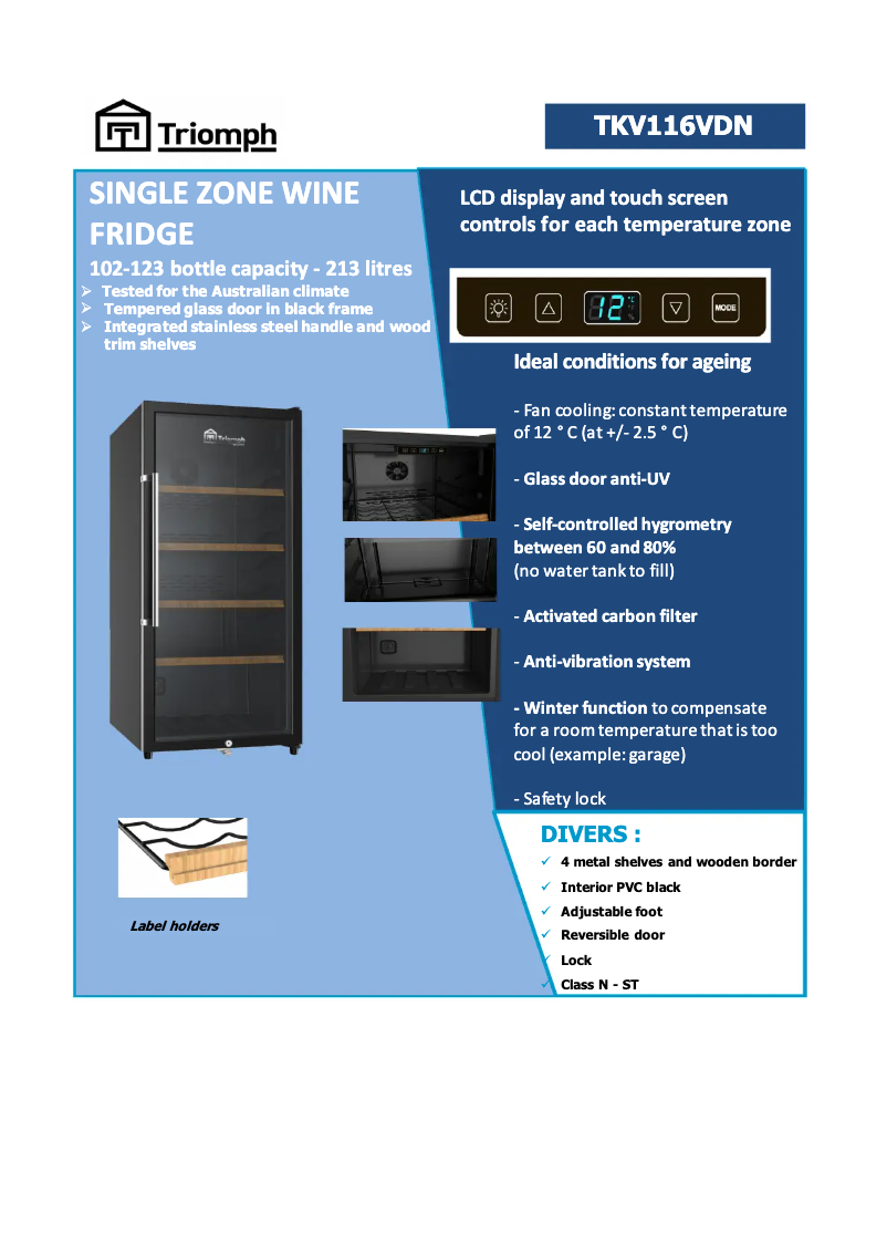 Page 1 de la notice Fiche technique Triomph TKV116VDN