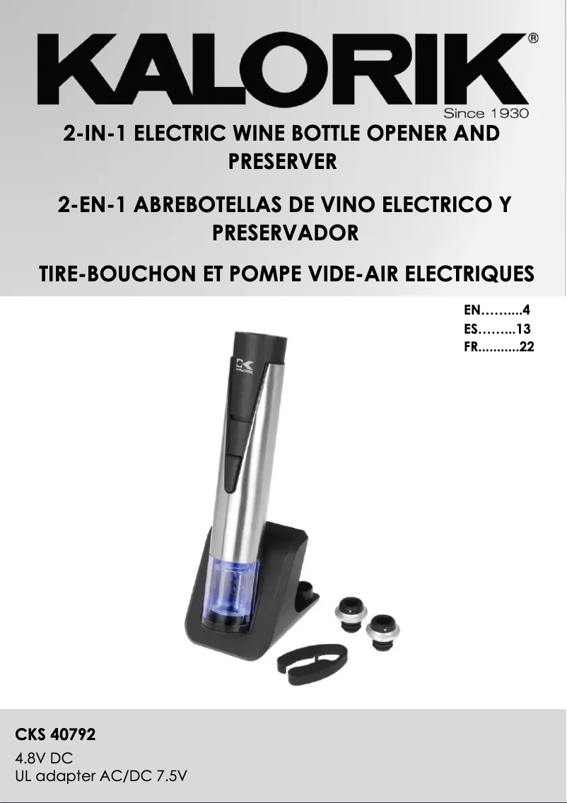 Image de la première page du manuel de l'appareil CKS 40792