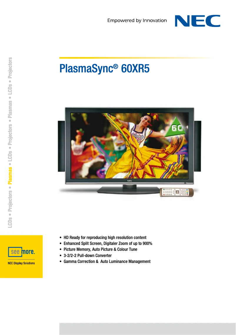 Image de la première page du manuel de l'appareil PlasmaSync 60XR5