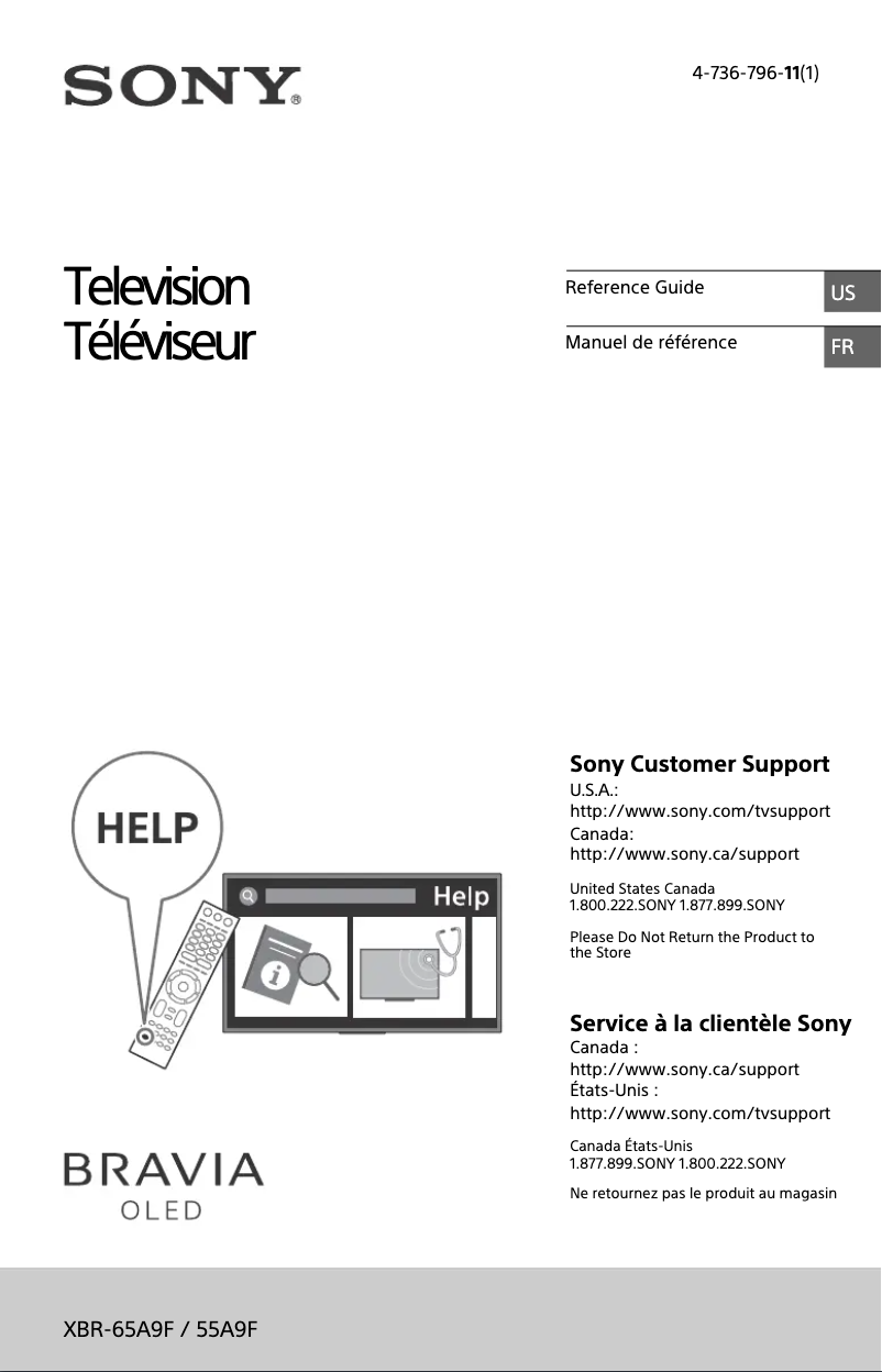 Page 1 de la notice Manuel utilisateur Sony Bravia XBR-55A9F