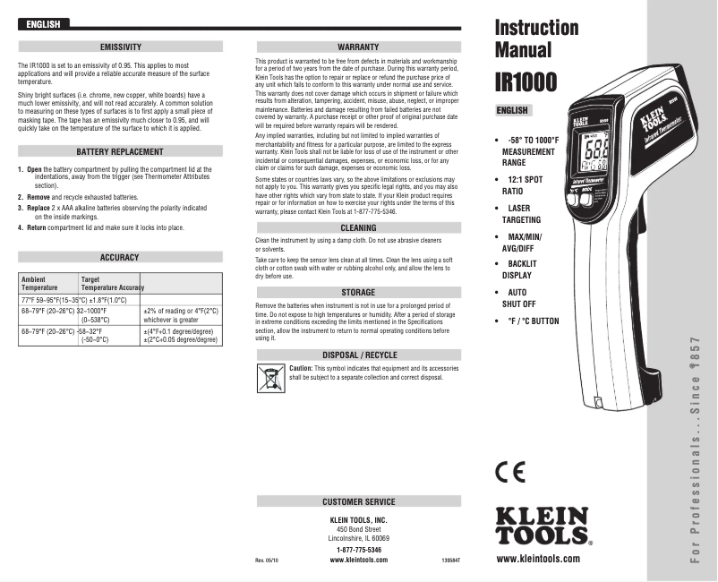 Página 1 del manual Manual de usuario Klein Tools IR1000