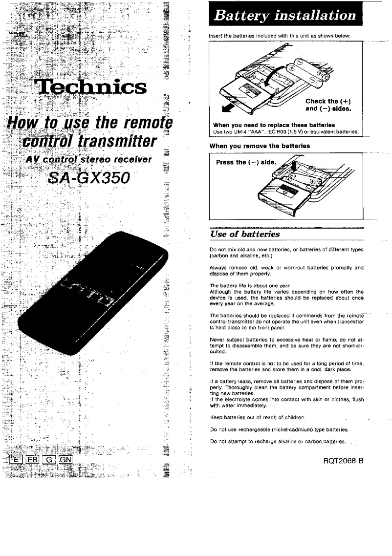 Image de la première page du manuel de l'appareil SA-GX350
