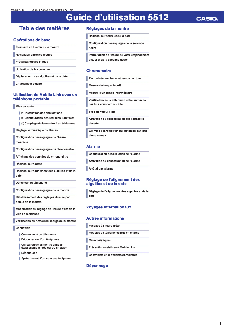 Page n°1 - Manuel utilisateur Casio Edifice EQB-800