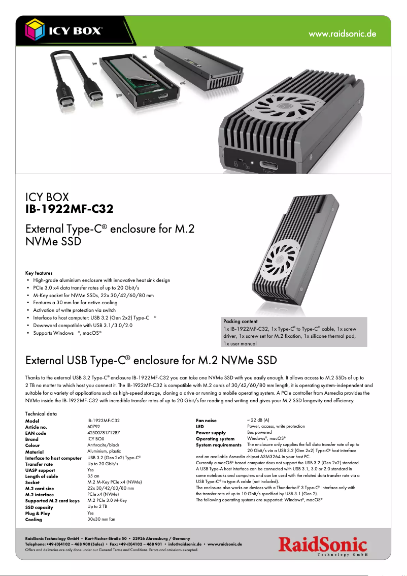 Page n°1 - Fiche technique Icy Box IB-1922MF-C32