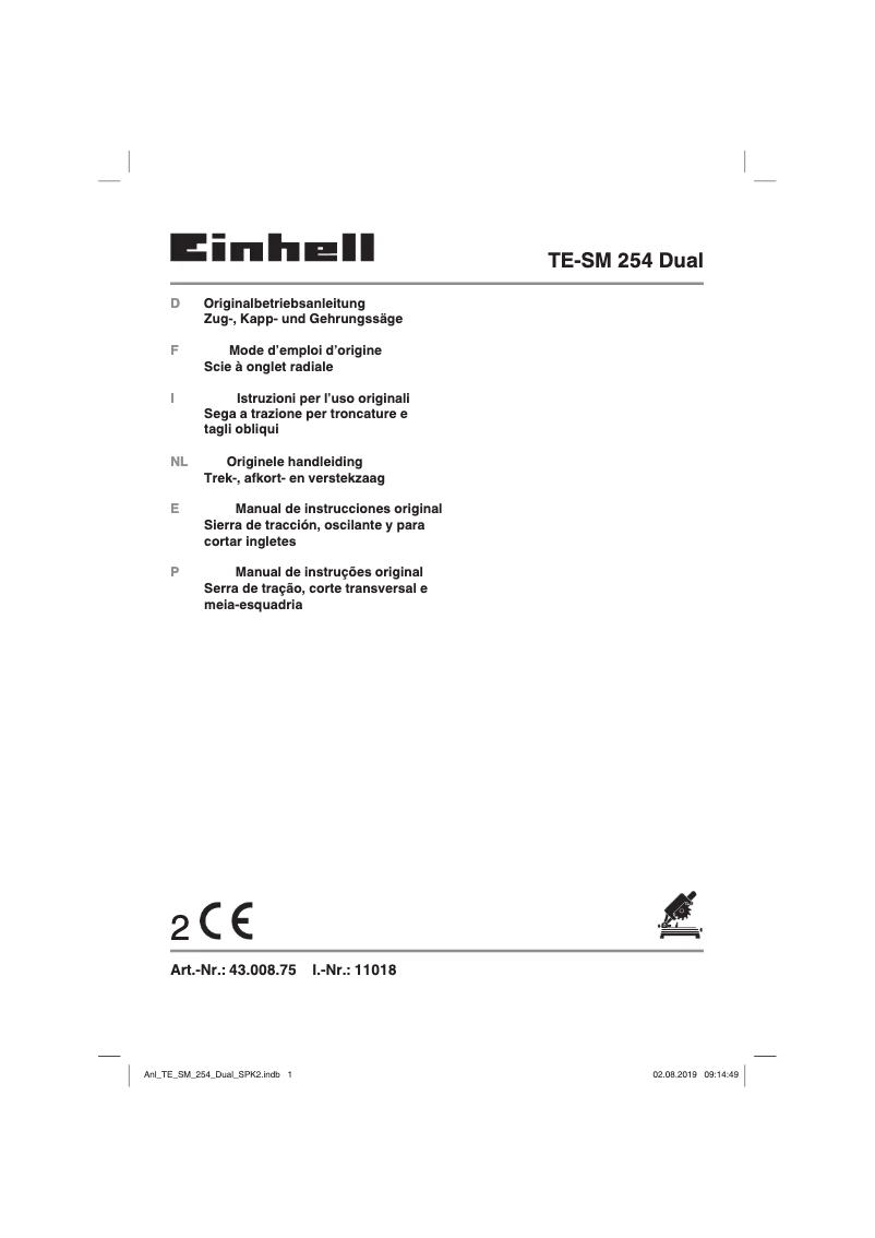 Page 1 de la notice Manuel utilisateur Einhell TE-SM 254 Dual