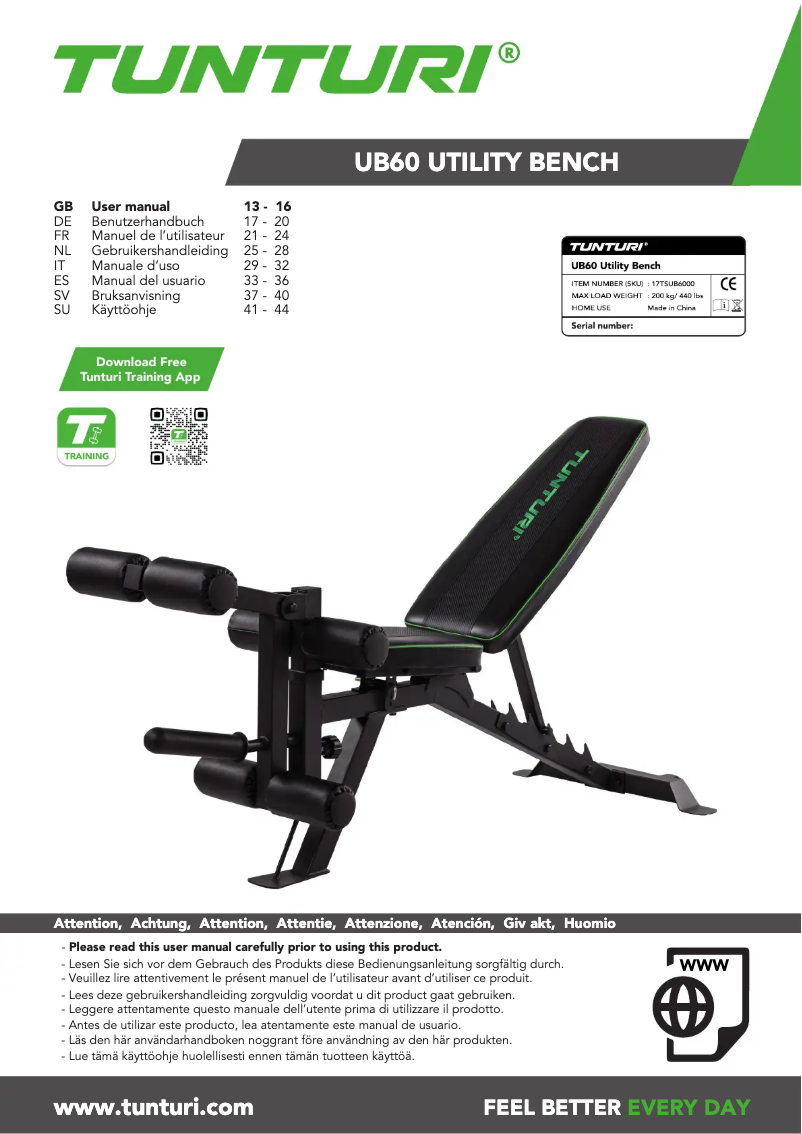 Image de la première page du manuel de l'appareil UB60 Utility Bench