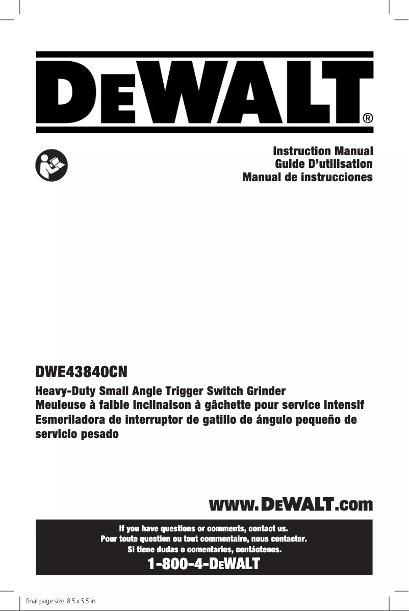 Page 1 de la notice Manuel utilisateur DeWalt DWE43840CN