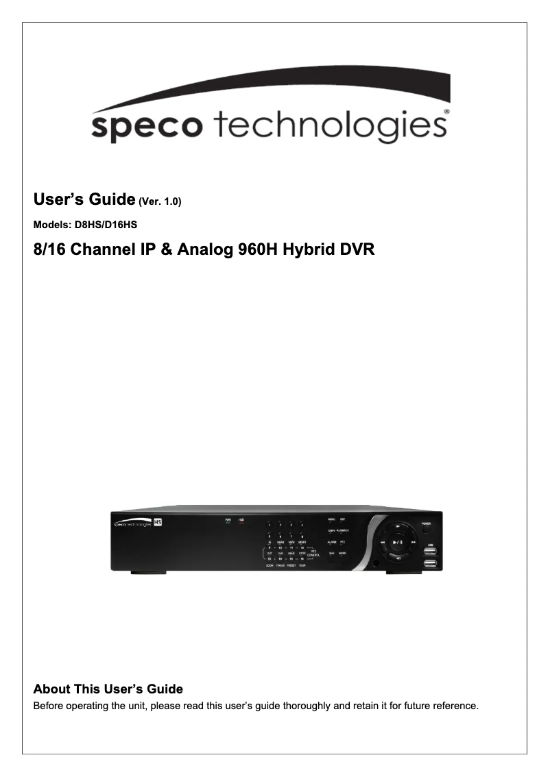 Page 1 de la notice Manuel utilisateur Speco Technologies D8HS