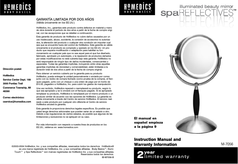 Page 1 de la notice Manuel utilisateur Homedics M-7056