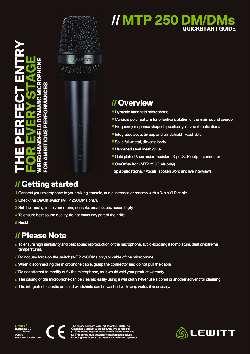 Page 1 de la notice Manuel utilisateur Lewitt MTP 250 DMs