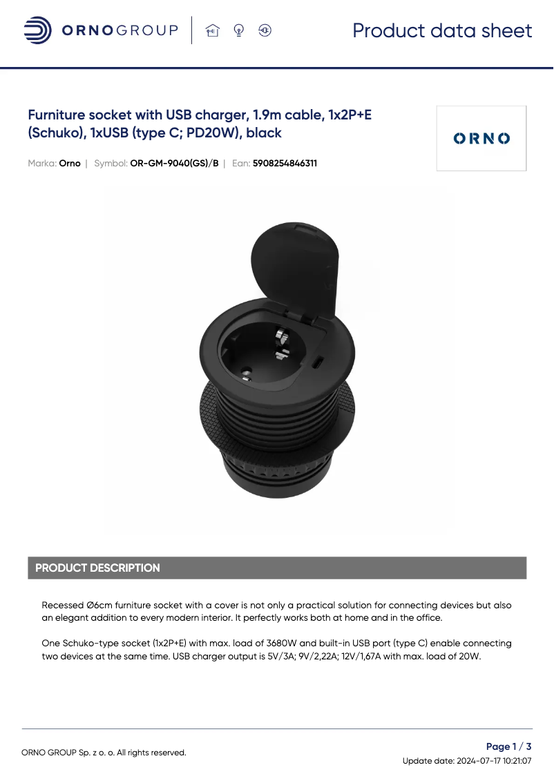 Página 1 del manual Ficha técnica ORNO OR-GM-9040