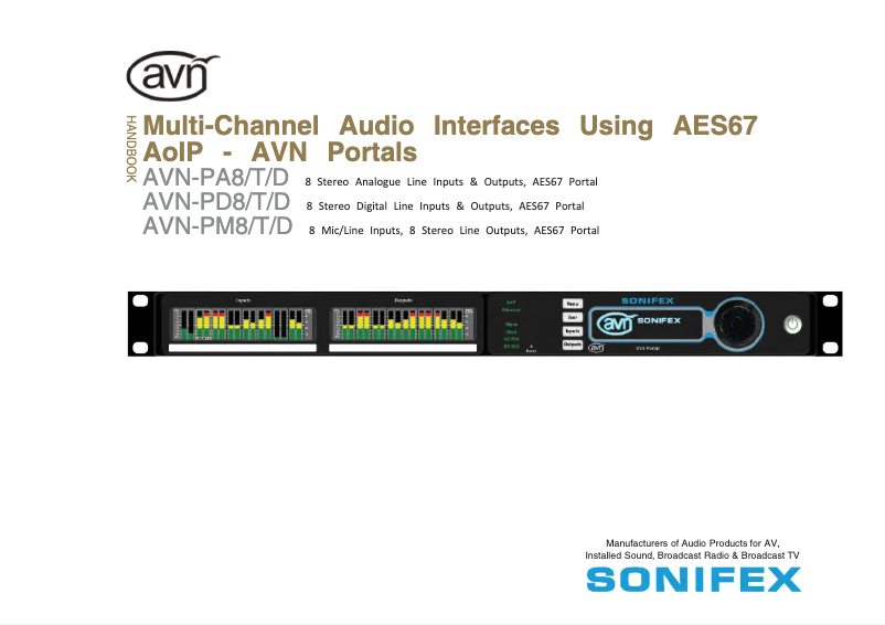 Page 1 de la notice Manuel utilisateur Sonifex AVN-PA8