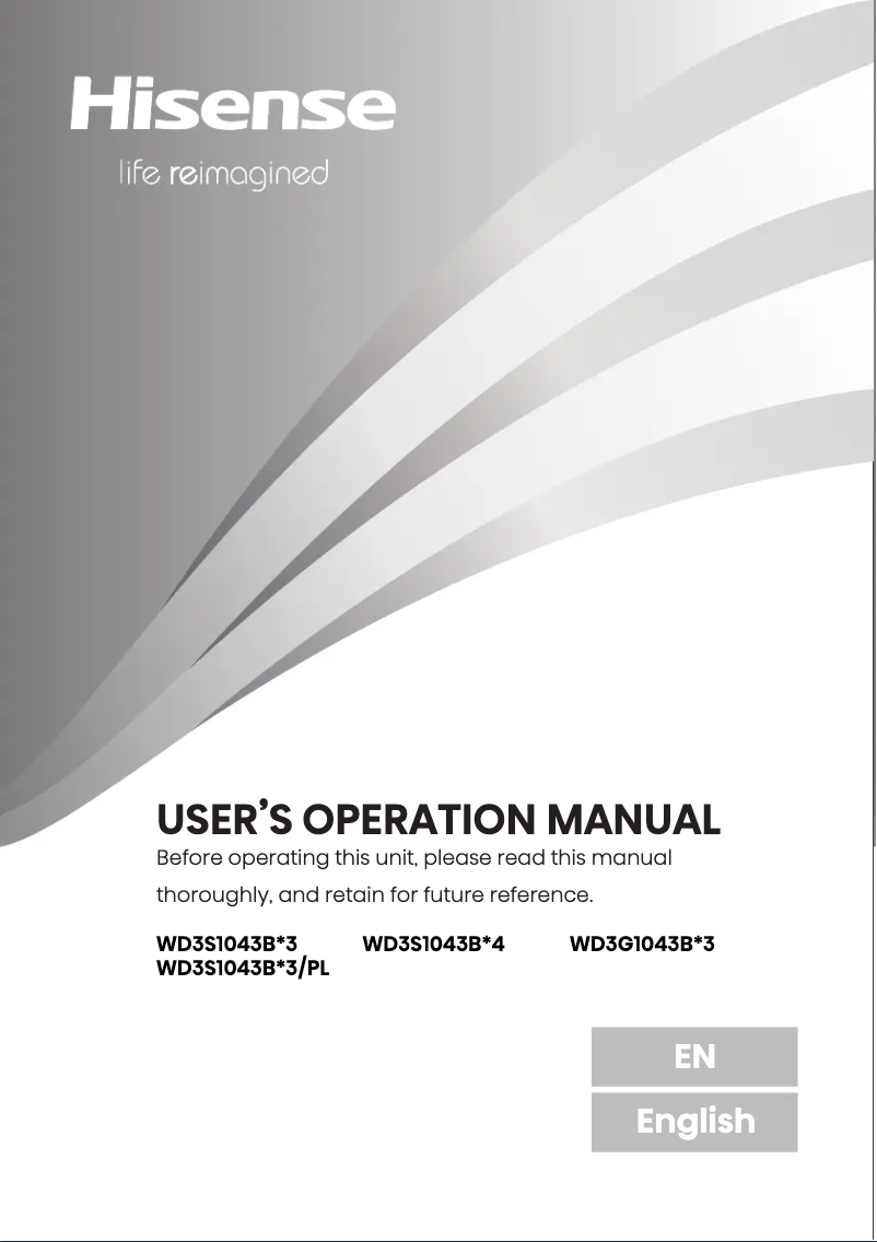 Page 1 de la notice Manuel utilisateur Hisense WD3S1043BB3