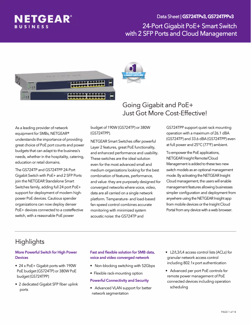 Page n°1 - Fiche technique Netgear GS724TPv3