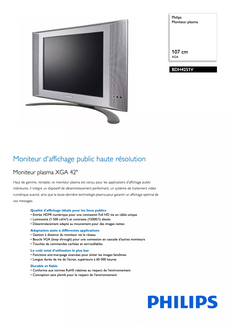 Página 1 del manual Ficha técnica Philips BDH4251V