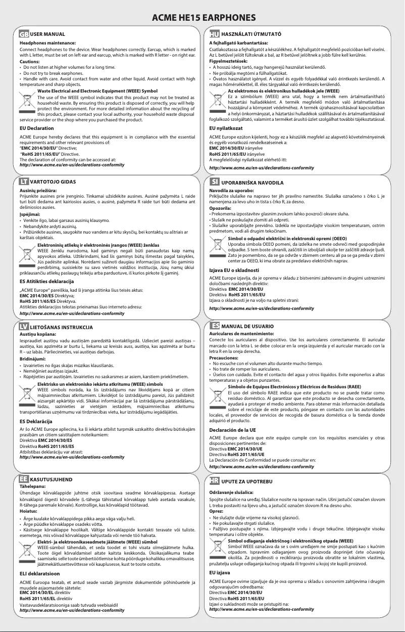 Page 1 de la notice Manuel utilisateur Acme HE15G
