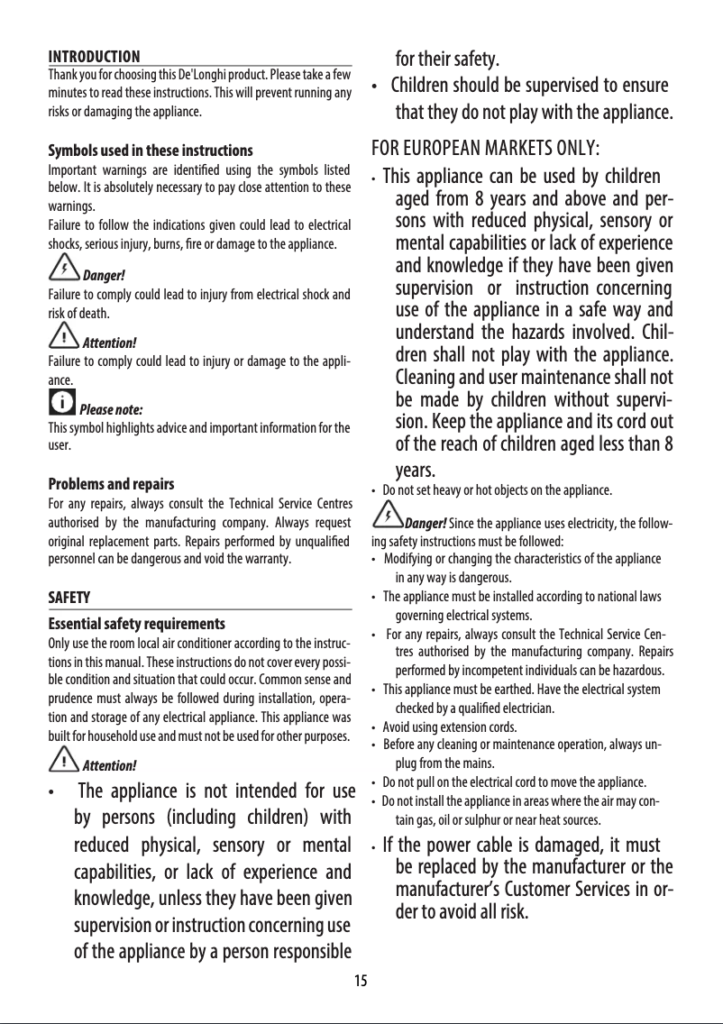 Page 1 de la notice Manuel utilisateur DeLonghi PAC AN98ECO Real Feel
