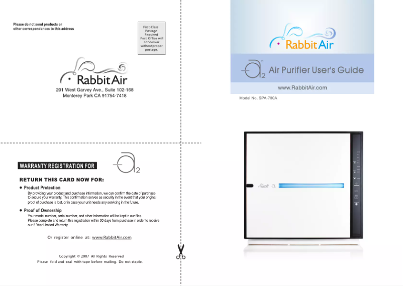 Page 1 de la notice Manuel utilisateur Rabbit Air MinusA2 SPA-700A