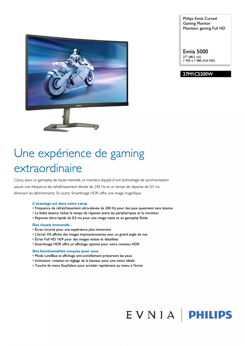 Page n°1 - Fiche technique Philips Evnia 27M1C5200W